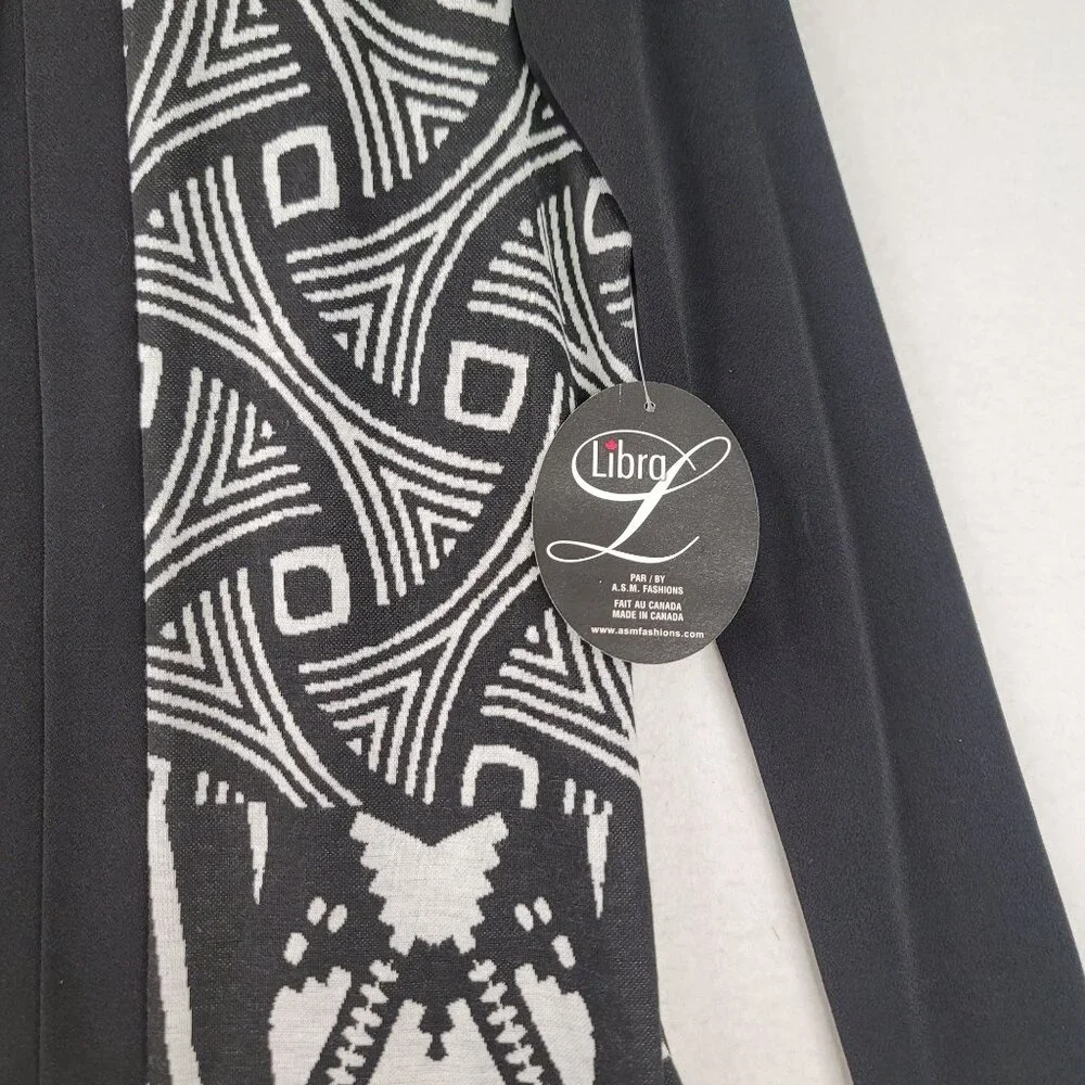 Vintage Libra Open Front Cardigan S Black White Geometric Artsy 90s Monochrome
